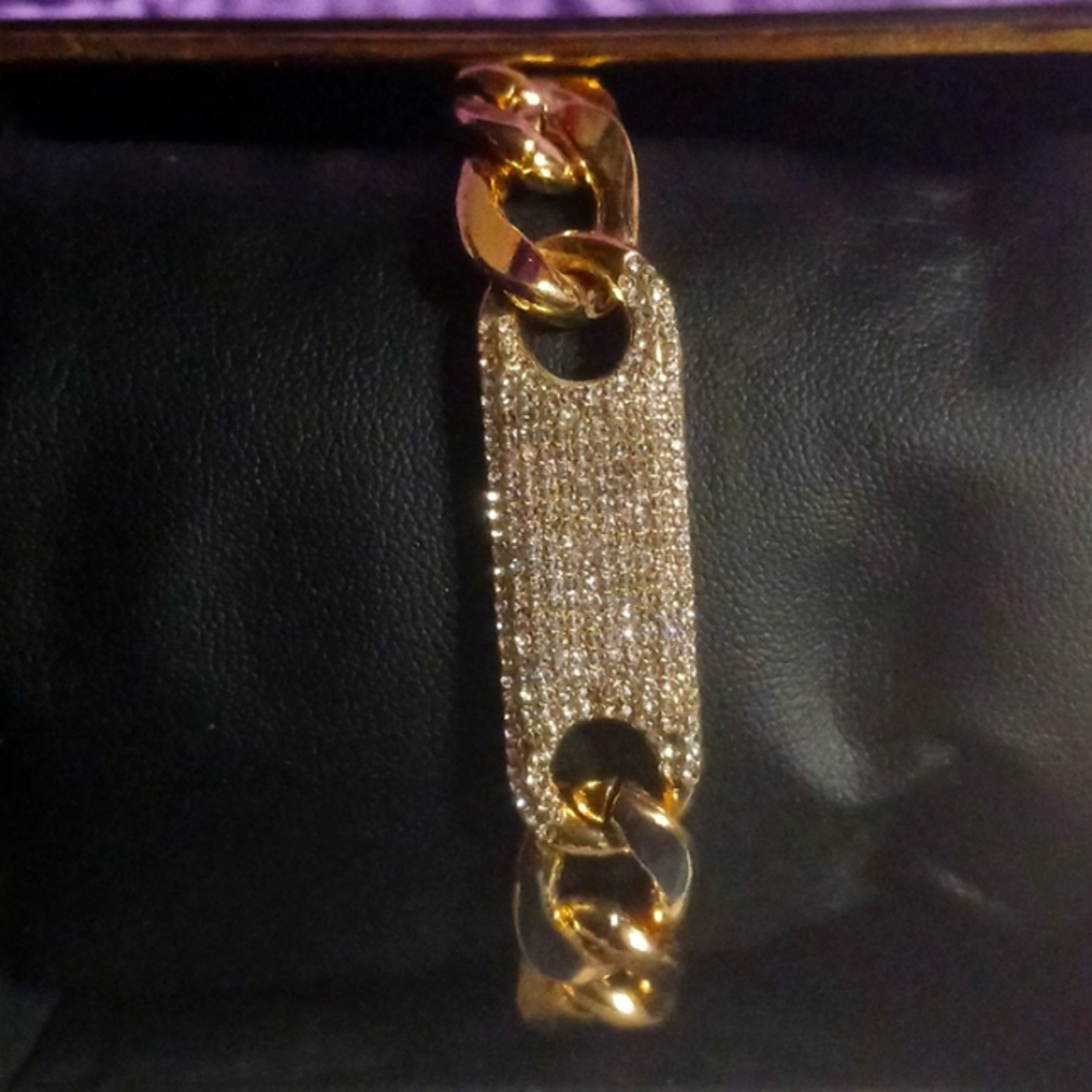 Mens Bracelet in Gold with  Rhinestones